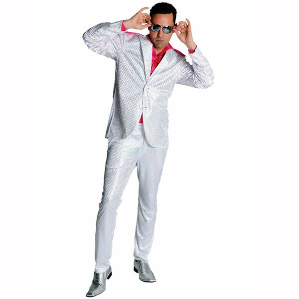 Costume disco luxe homme blanc à paillettes,Farfouil en fÃªte,Déguisements