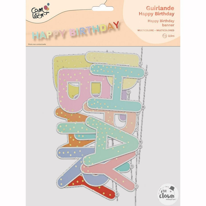 Guirlande luxe C&L Happy Birthday multicolore 2,5m,Farfouil en fÃªte,Guirlandes, fanions et bannières