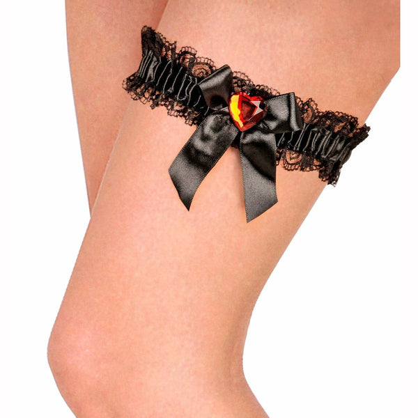 Jarretière noire en dentelle avec coeur rouge,Farfouil en fÃªte,Collants, bas, chaussettes, guêtres