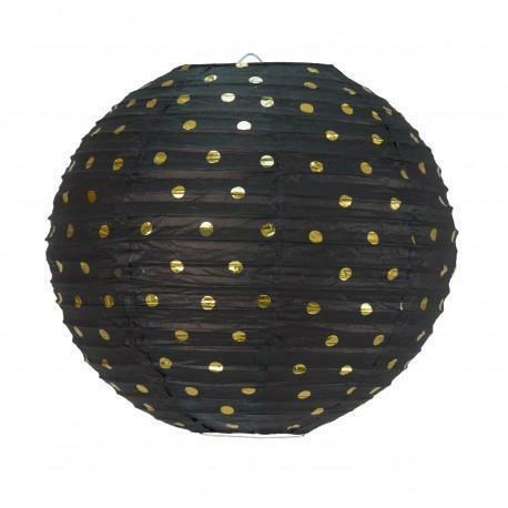 Lanterne japonaise noire à pois 35 cm,Farfouil en fÃªte,Lampions, lanternes, boules alvéolés