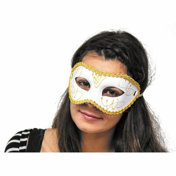 Masque vénitien galonné blanc et or,Farfouil en fÃªte,Masques