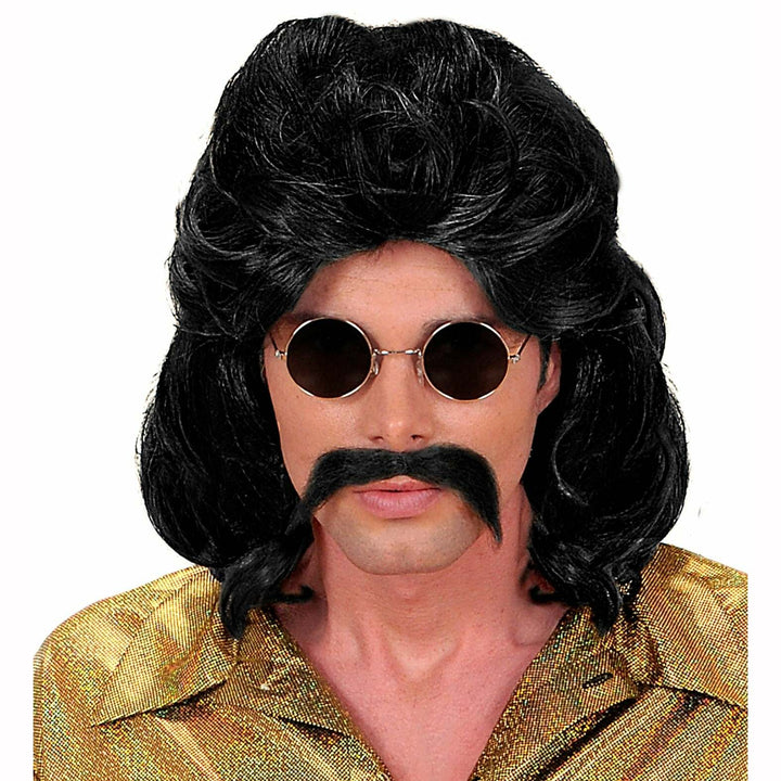 Perruque années 70 noire avec moustaches,Farfouil en fÃªte,Perruque
