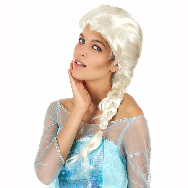 Perruque blonde avec tresse Reine des neiges adulte,Farfouil en fÃªte,Perruque