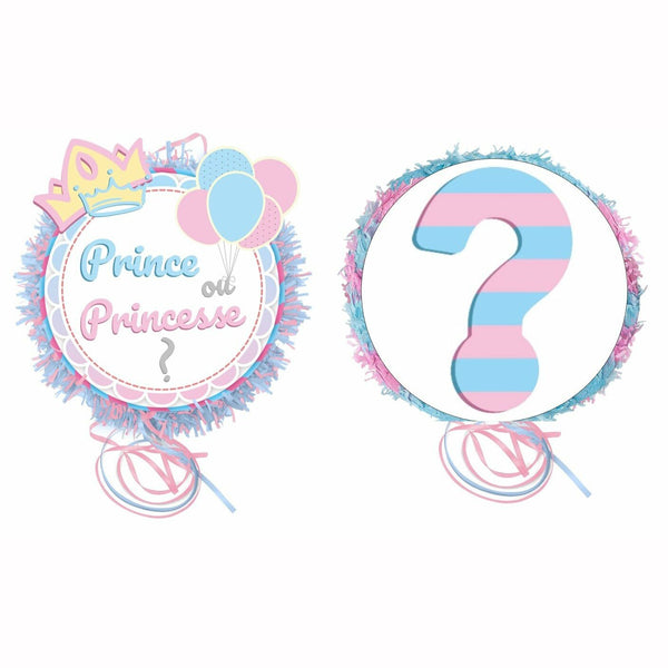 Piñata à tirer ronde Gender Reveal Prince ou Princesse 30 cm,Farfouil en fÃªte,Piñata