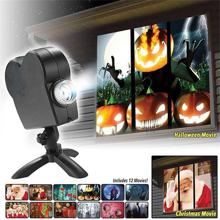 Projecteur de film laser comprenant 12 films sur halloween ou noël avec écran,Farfouil en fÃªte,Sons et lumières