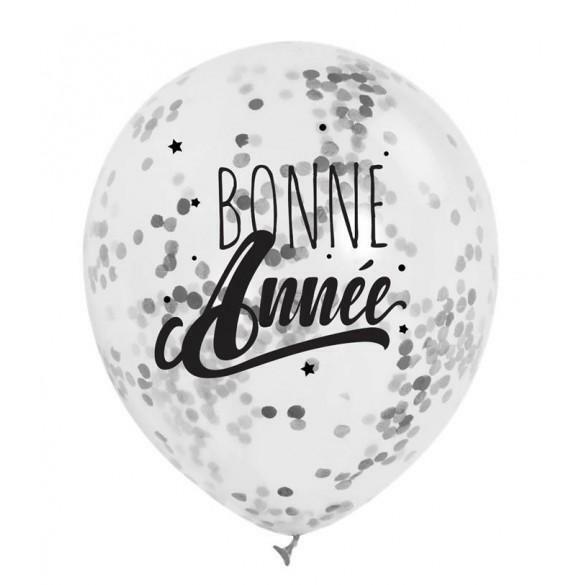 SACHET 3 BALLONS "BONNE ANNÉE" CONFETTIS ARGENT,Farfouil en fÃªte,Ballons