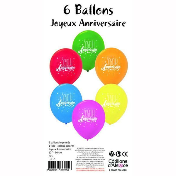 SACHET 6 BALLONS 28 CM JOYEUX ANNIVERSAIRE 1 FACE,Farfouil en fÃªte,Ballons