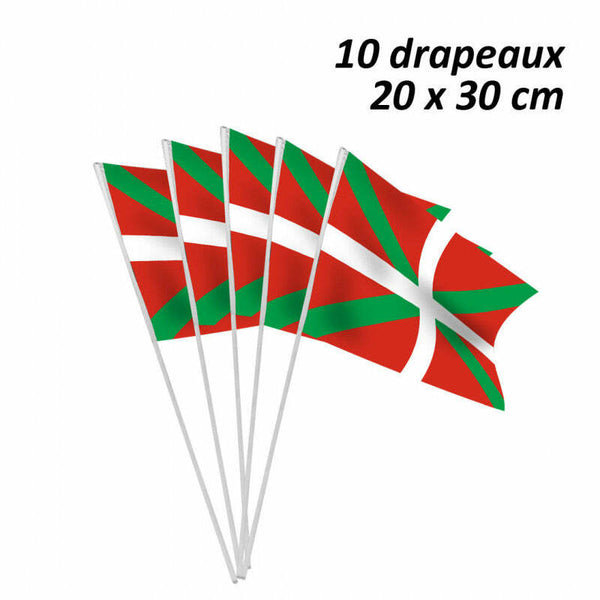 Sachet de 10 drapeaux Basque 20 X 30 cm avec hampe plastique,Farfouil en fÃªte,Drapeau
