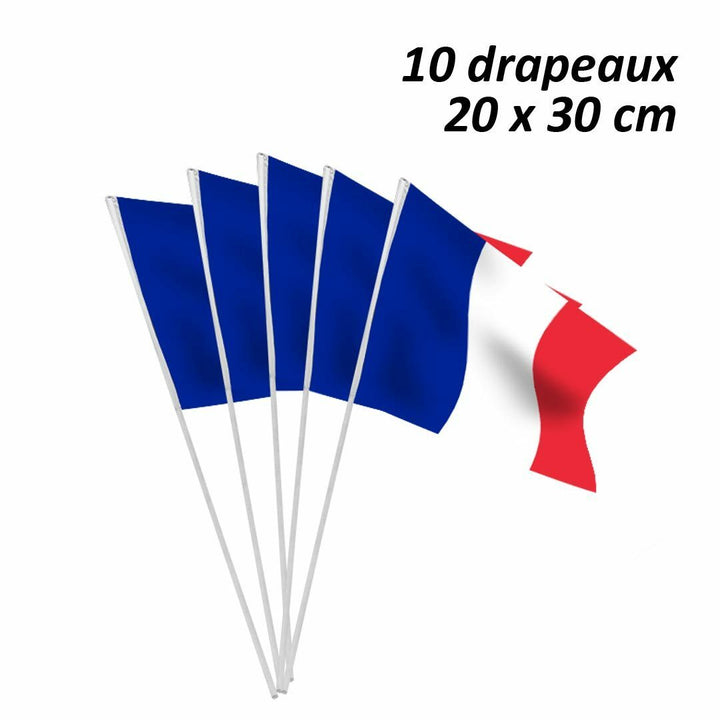 Sachet de 10 drapeaux en plastique France 20 x 30 cm,Farfouil en fÃªte,Drapeau
