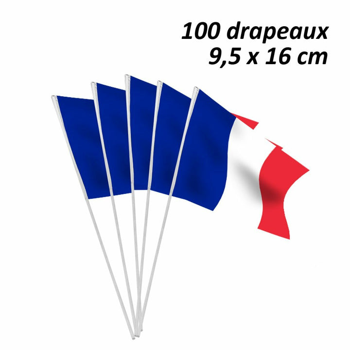 Sachet de 100 drapeaux en plastique France 9,5 x 16 cm,Farfouil en fÃªte,Drapeau