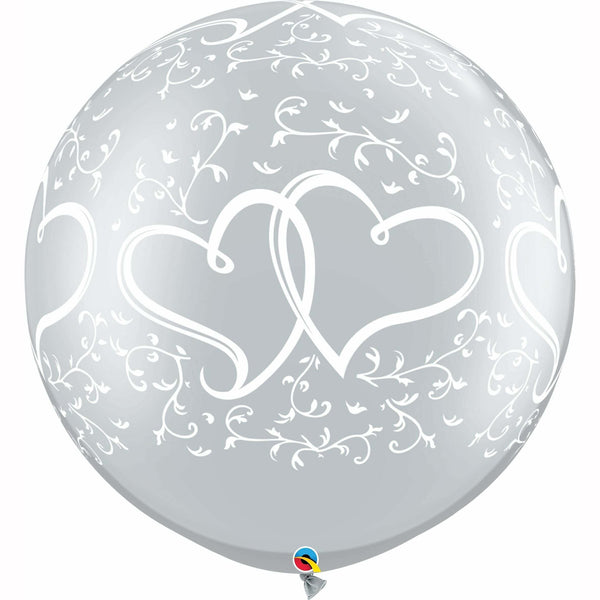 Sachet de 2 ballons en latex coeurs entrelacés argent 3' 86 cm Qualatex®,Farfouil en fÃªte,Ballons