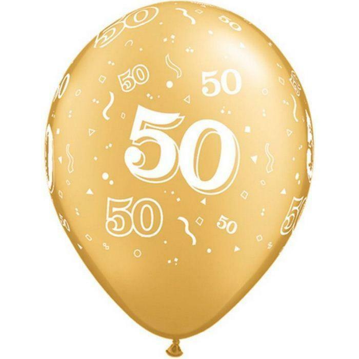 SACHET DE 25 BALLONS DORÉ CHIFFRE 50 11" 28 CM QUALATEX®,Farfouil en fÃªte,Ballons