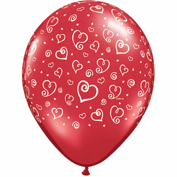Sachet de 50 ballons rouges jolis coeurs blancs 28 cm 11" Qualatex®,Farfouil en fÃªte,Ballons