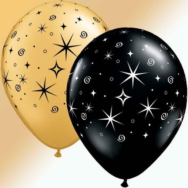 SACHET DE 50 BALLONS SPARKLE NOIR/OR 11" QUALATEX,Farfouil en fÃªte,Ballons