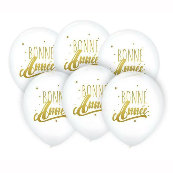 SACHET DE 6 BALLONS "BONNE ANNÉE" OR ET BLANC,Farfouil en fÃªte,Ballons