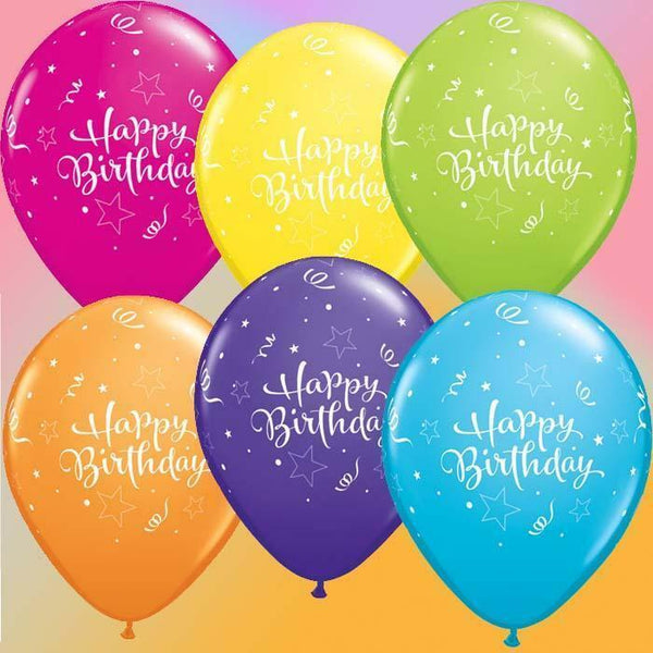 SACHET DE 6 BALLONS "HAPPY BIRTHDAY" CONFETTIS 28 CM 11" QUALATEX,Farfouil en fÃªte,Ballons