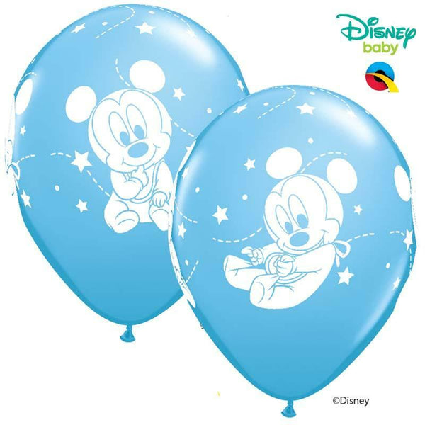 SACHET DE 6 BALLONS BABY MICKEY™ BLEU PÂLE 11" 28 CM QUALATEX®,Farfouil en fÃªte,Ballons