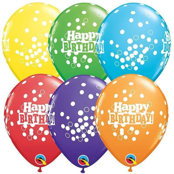 SACHET DE 6 BALLONS HAPPY BIRTHDAY RAINBOW CONFETTIS 11" 28 CM QUALATEX®,Farfouil en fÃªte,Ballons