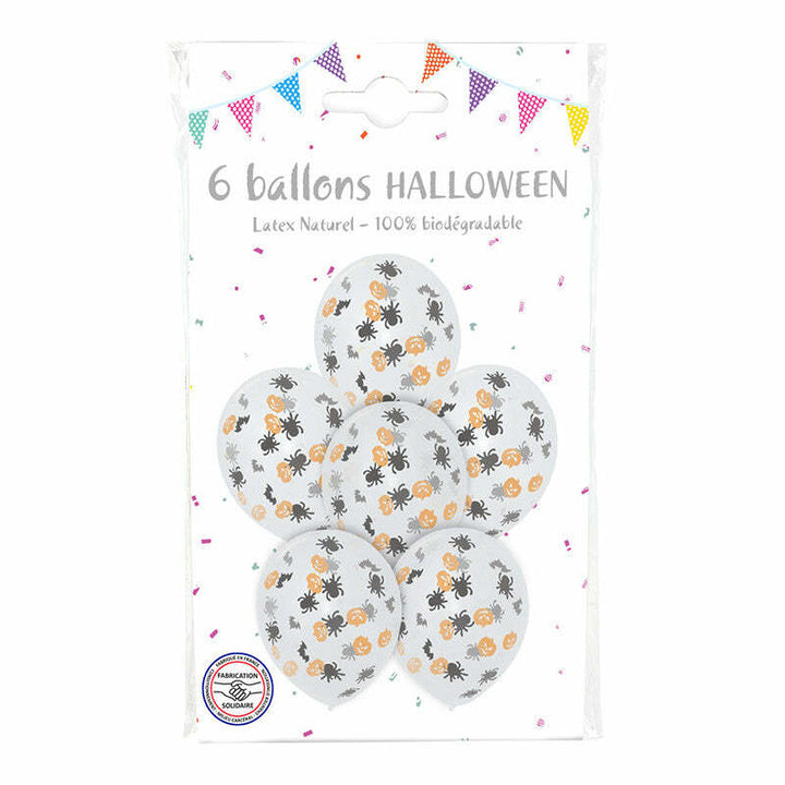 Sachet de 6 ballons transparents avec confettis Halloween,Farfouil en fÃªte,Ballons