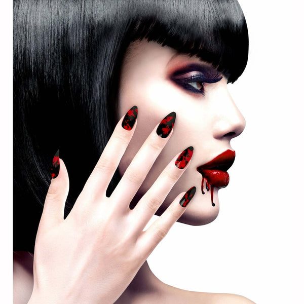 Set de 12 faux ongles noirs sanglants auto-adhésifs,Farfouil en fÃªte,Effets spéciaux pour déguisements