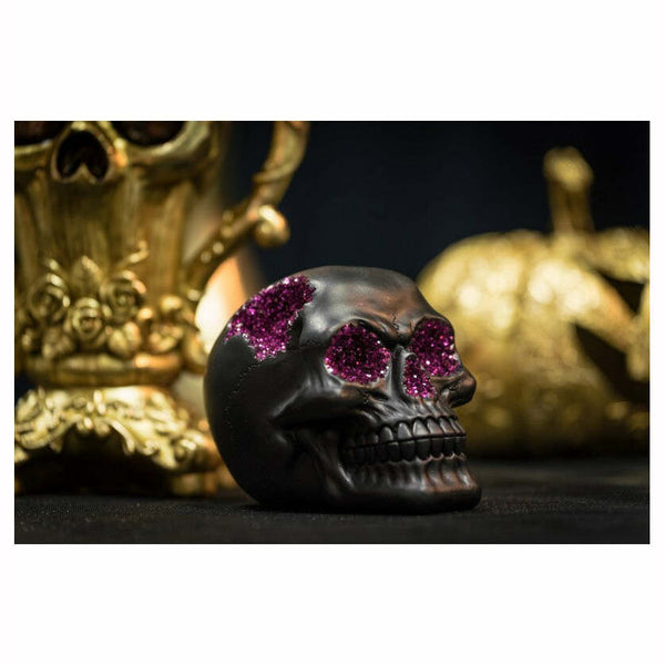 Tête de mort luxe en résine noir et violet 15 cm,Farfouil en fÃªte,Décorations