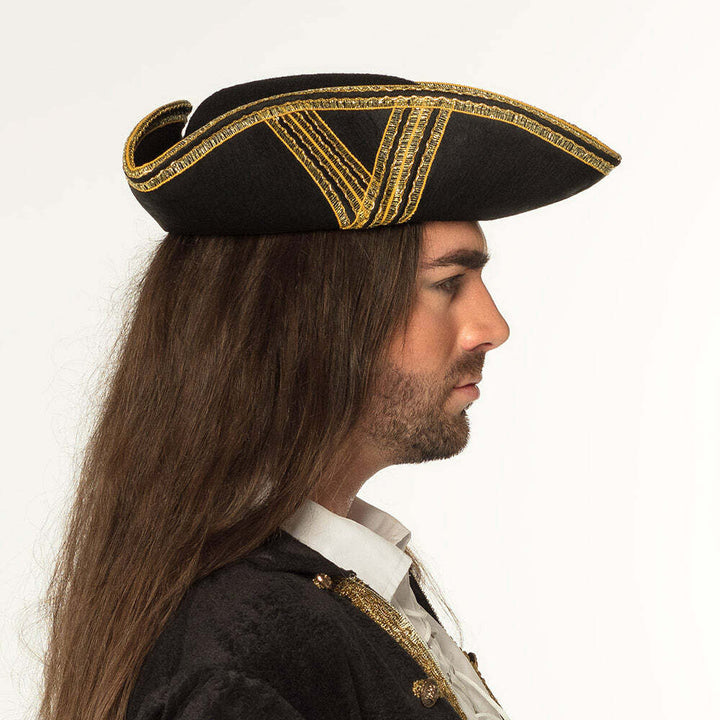 Tricorne noir galonné Pirate Royal or,Farfouil en fÃªte,Chapeaux