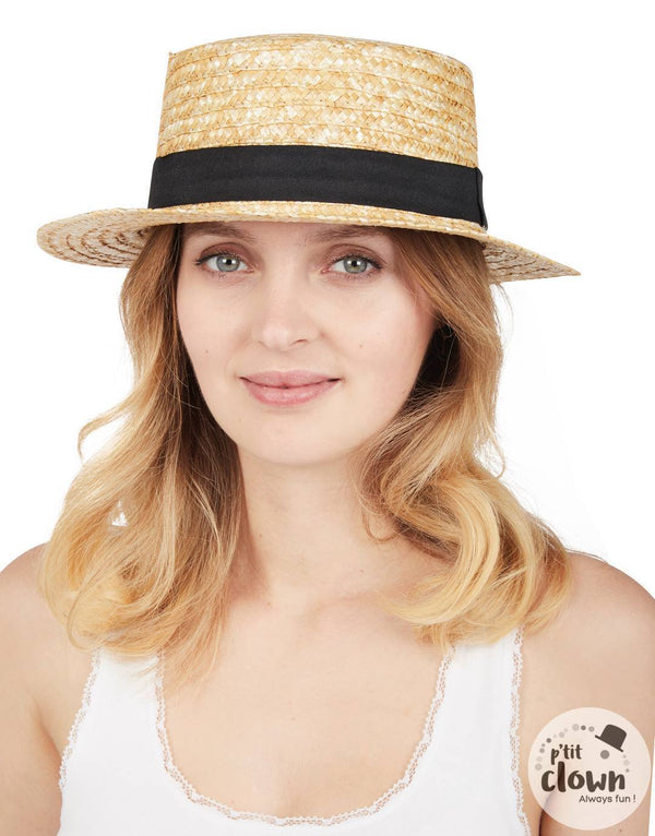 Chapeau canotier paille blanc adulte luxe