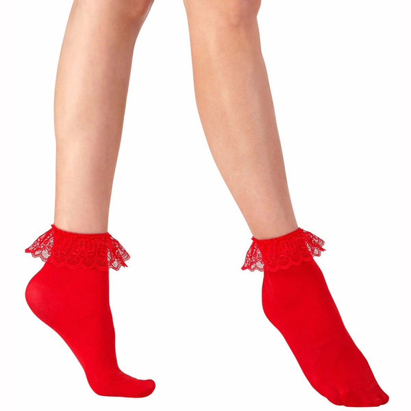 Socquettes rouges avec bords en dentelle,Farfouil en fÃªte,Collants, bas, chaussettes, guêtres