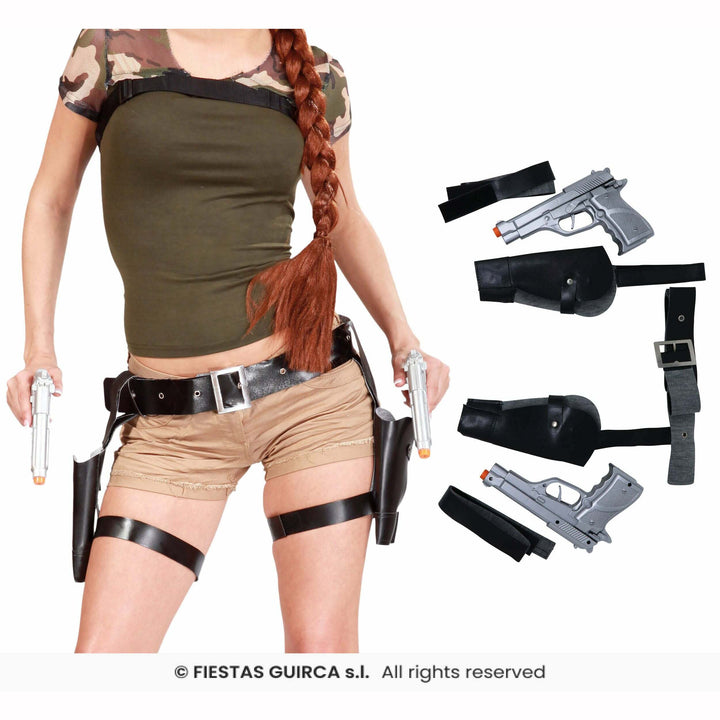 Cartouchière double avec pistolets Lara Croft,Ceinture, bretelle,Farfouil_en_fete