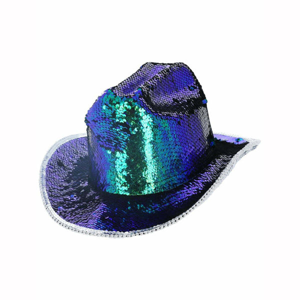 Chapeau de luxe fever de cowgirl à paillettes vert iridescent,Farfouil en fÃªte,Chapeaux