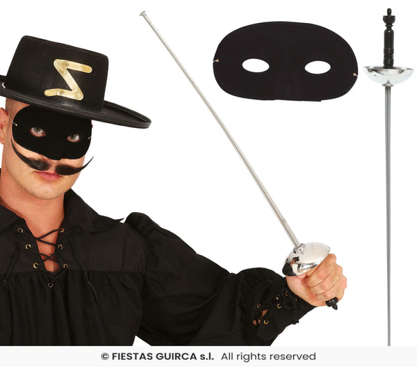 Épée fleuret 63 cm de Zorro avec loup noir adulte