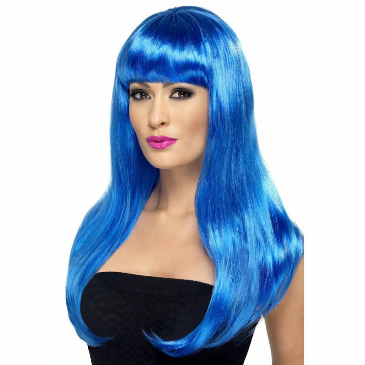 Perruque cheveux raide avec frange bleu fluo femme,Farfouil en fÃªte,Perruque