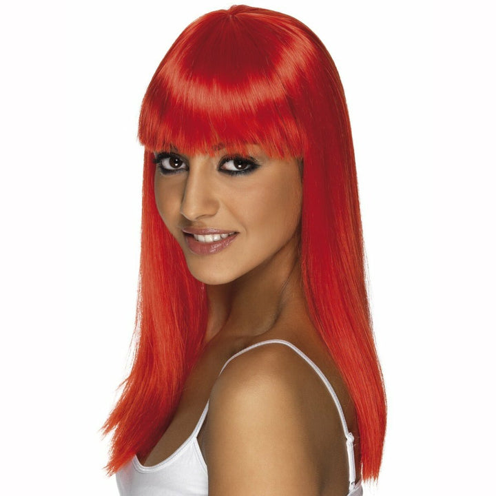 Perruque rouge fluo cheveux lisse avec frange glamourama adulte,Farfouil en fÃªte,Perruque